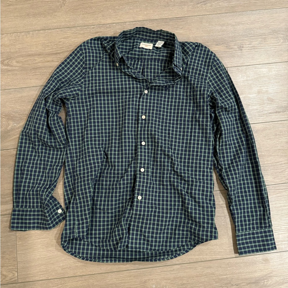 Dockers Long-sleeve Casual Button Down Shirt (Blue and Green Plaid) - Medium